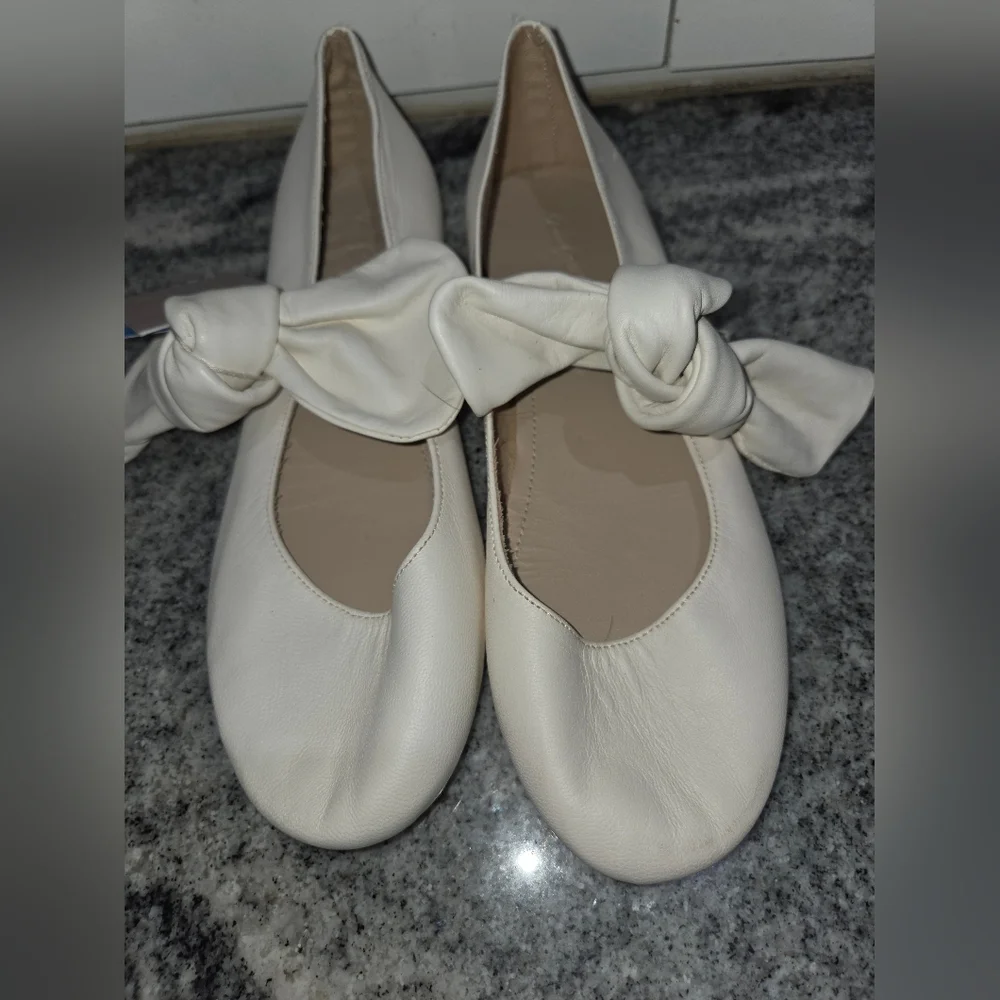 Zara Kids Dressy Cream Ballet Flats With Bow Size 3